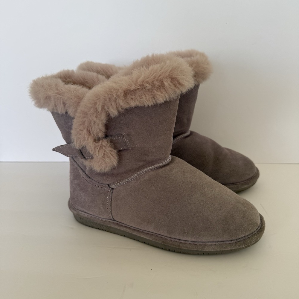 BearPaw Betsy Boots Youth Size 5 Purple Suede Faux Fur Lined Pull On Bougie‎ - Picture 5 of 9